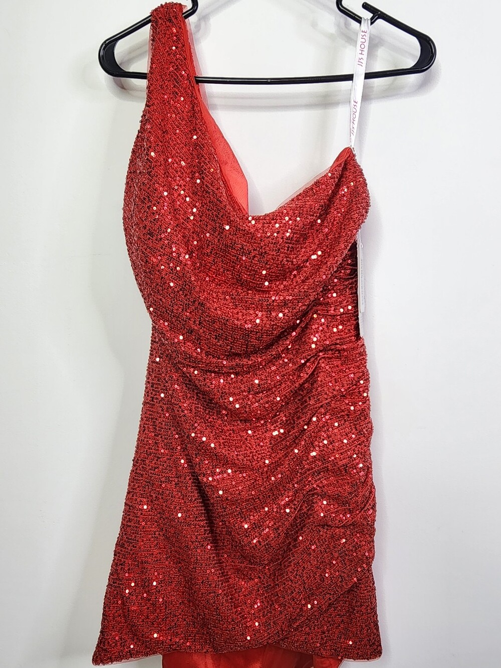 Starzia Bodycon One Shoulder Sequins Dress, Red, Size 16 (XL)